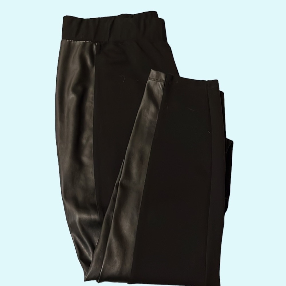 H by Halston black stretch pants, faux leather sides, 12P